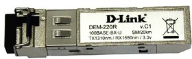 Фото 1/7 D-Link 220R/20KM/A1A WDM SFP-трансивер с 1 портом 100Base-BX-U (Tx:1310 нм, Rx:1550 нм) для одномодового оптического кабеля (до 20 км)