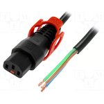 IEC-PC1528, Кабель, IEC C13 "мама", провода, 3м, с замком IEC Lock+, черный