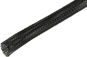 06240006010, Expandable Braided PET Black Cable Sleeve, 10mm Diameter, 100m Length