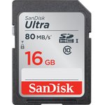 SDSDUNC-016G-GN6IN, Флеш карта SD 16GB SanDisk SDHC Class 10 UHS-I Ultra 80MB/s