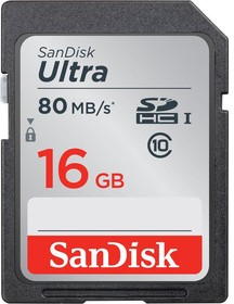 Фото 1/3 SDSDUNC-016G-GN6IN, Флеш карта SD 16GB SanDisk SDHC Class 10 UHS-I Ultra 80MB/s