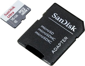 Фото 1/2 SDSQUNS-016G-GN3MA, Карта памяти Ultra MicroSD 16ГБ, переходник SDHC, Class 10(OBSOLETE)