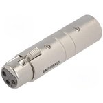 AC3F3MW, XLR Connectors 3 Pole XLR Male to Female Blank D Shell In-line Adapter Pre-wired Nickel Finish