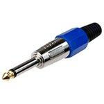 1-118G BL, штекер аудио 6.35мм моно металл цанга на кабель синий
