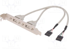 AK-300301-002-E, Adapter; brackets on slot,USB 2.0; nickel plated; 0.25m; beige