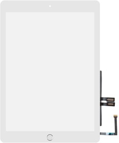 Фото 1/2 Тачскрин для Apple iPad 6 (2018) (A1893, A1954) + серебряная кнопка HOME с микросхемой (белый)