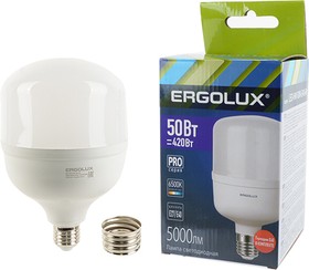 ERGOLUX LED-HW-50W-E40-6K серия PRO 50Вт Е27 6500К с переходником на E40 BL1, Лампа светодиодная