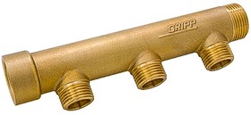 003684, Brass Pipe Fitting, Straight Compression Manifold, Male 3/4in to Male 1/2in