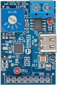 Фото 1/2 CY4533, Evaluation Kit, CY4533 USB Type-C PD Controller, Barrel Connector Replacement (BCR)