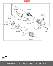 36100-2F350, Стартер HYUNDAI Tucson (15-) KIA Sorento (15-) (2.0/2.2 TCI) OE