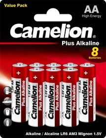 Camelion Plus Alkaline BL8 LR6 (LR6-BP5+3, пальчиковая батарейка АА 1.5В)