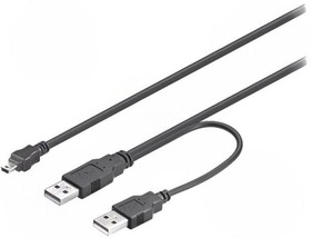 Фото 1/2 93587, Кабель, USB 2.0, вилка USB A x2, вилка mini USB B, 600мм, черный