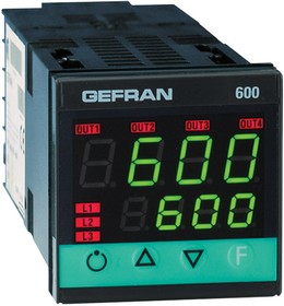 600-R-D-R-R-0, 600 Panel Mount Controller, 48 x 48 (1/16 DIN)mm 1 Input, 3 Output Electromechanical Relay, Solid State Relay