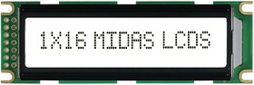 MC11606C6WR-FPTLW, Буквенно-цифровой ЖКД, 16 x 1, Черный на Белом, 5В, Параллельный, Cyrillic, Полупрозрачный
