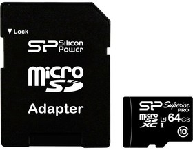 Карта памяти 64Gb MicroSD Silicon Power Superior Pro + SD адаптер (SP064GBSTXDU3V10SP)