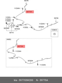 597703W200, Трос стояночного тормоза \Hyundai ix35/Tucson 10-1