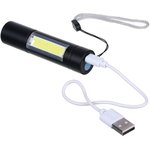 Фонарик, LED + COB, 400мАч, USB кабель, 2x2х8,6см, 3 режима 224-070