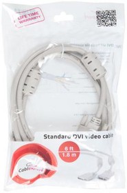 (CC-DVI-6C) Кабель DVI-D single link Cablexpert CC-DVI-6C, 19M/19M, 1.8м, серый, экран, феррит.кольца, пакет
