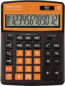 Фото 1/10 Калькулятор настольный BRAUBERG EXTRA COLOR-12-BKRG (206x155 мм), 12 разрядов, двойное питание, ЧЕРНО-ОРАНЖЕВЫЙ, 250478