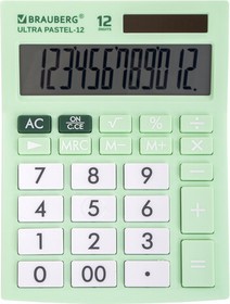 Фото 1/10 Калькулятор настольный BRAUBERG ULTRA PASTEL-12-LG (192x143 мм), 12 разрядов, двойное питание, МЯТНЫЙ, 250504