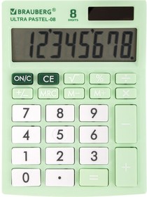 Фото 1/10 Калькулятор настольный BRAUBERG ULTRA PASTEL-08-LG, КОМПАКТНЫЙ (154x115 мм), 8 разрядов, двойное питание, МЯТНЫЙ, 250515