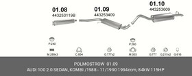 0109, Глушитель средн часть AUDI: 100 82-91, 100 Avant 82-90, 200 79-82, 200 83-84