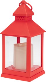 Фото 1/5 513-059, Декоративный фонарь со свечкой, красный корпус, размер 10,5х10,5х24см, цвет ТЕПЛЫЙ БЕЛЫЙ