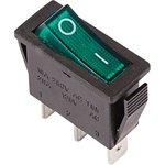 36-2213, Выключатель клавишный 250V 15А (3с) ON-OFF зеленый с подсветкой ...