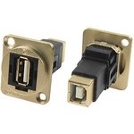 Straight, Panel Mount, Socket Type A to B 2.0 IP40 Feedthrough USB Connector