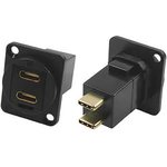 Straight, Panel Mount, Female to Male Type C IP40 Feedthrough USB Connector