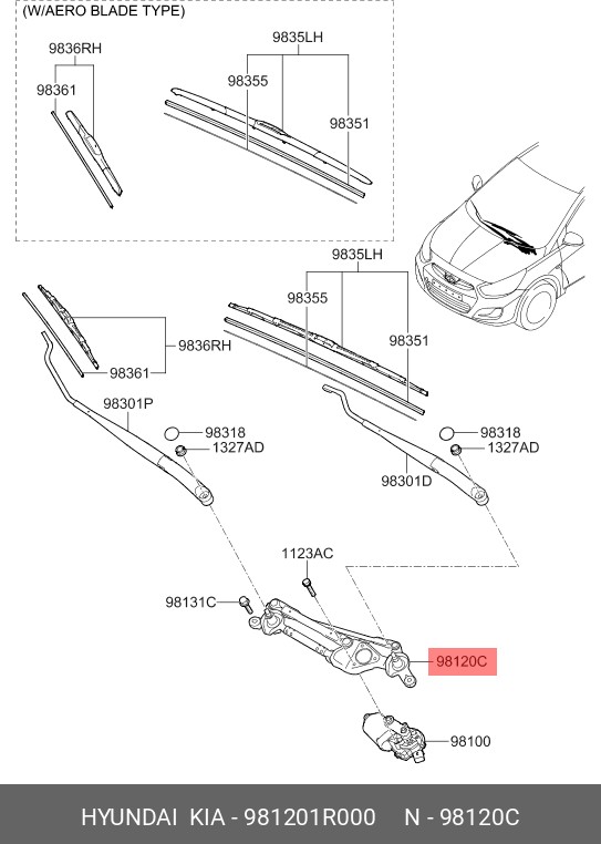 Трапеция стеклоочистителя Kia Rio 16-22 / Rio X-Line 17-20