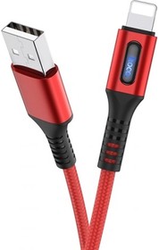 Фото 1/3 USB-кабель HOCO, AM-8pin 1.2 метра, 2.4A, индикатор, нейлон, красный 23753-U79iR