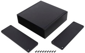 1455T1602BK, Enclosures, Boxes, & Cases Alum w/Plastic Ends 6.3x6.3x2.1" Black
