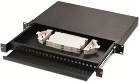 Оптический кросс 19'' стоечный на 24 адаптера FC, 1U, с 2-мя сплайс-кассетами, без адаптеров, выдвижной, черный LAN-FOBM-RMS-24FC