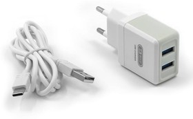 Фото 1/5 Сетевое зарядное устройство 2хUSB-А, 2.1А + кабель AM-Type-C 1 м, белый, 23750-B36TW
