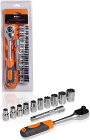 Фото 1/2 at-12-36, Набор головок 1/2 шестигранных с трещоткой 72Т 12пр. (10-24мм удлинитель 125мм) (AT-12-36)