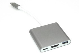 Адаптер Type-C на USB, HDMI 4K Type-С для MacBook серый