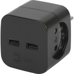 Разветвитель электрический ЭРА SP-2-USB-B на 2 розетки + 2xUSB 2400mA, без заземл 10А (черный) Б0049535