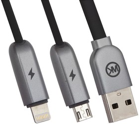 Фото 1/2 USB кабель WK Twins 2 в 1 WDC-001 для Apple 8 pin, USB Type-C черный