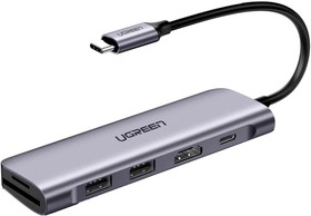 Фото 1/10 Разветвитель USB UGREEN 6 в 1 , HDMI, 2 x USB 3.0, SD/TF, PD (70411)