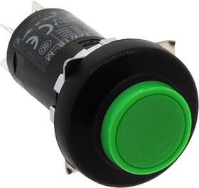 Фото 1/2 MW1B-A12G, Pushbutton Switch Latching Function 2CO Panel Mount Green