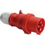 2130, IP44 Red Cable Mount 3P + E Industrial Power Plug, Rated At 16A, 415 V