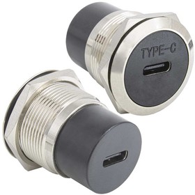 TYPE-C F-F PN, Панельный модуль (переходник) передачи данных USB Type C , прямой порт USB, 5В, 0.5 А, крепление гайка с резьбой, корпус из, RUICHI | купить в розницу и оптом