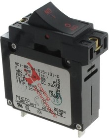 AC1-B0-34-450-1G1-C, Circuit Breakers 1-pole, Two Color Curved Visi-Rocker, 5 amp circuit breaker, Push-On 0.250 Tab (Q.C.) terminals, UL 10