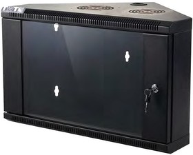 Шкаф настенный угловой, 9U 600x600, стеклянная дверь, черный, I -CBWTG-9U-6x6-BK