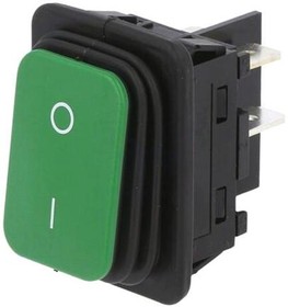 Фото 1/2 1932.3118, Rocker Switch, 20 A, DPST, 250V, ON-OFF, IP65, Black / Green