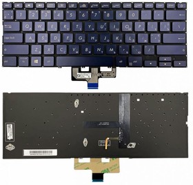 Клавиатура для ноутбука Asus ZenBook 14 UX434FA синяя с подсветкой