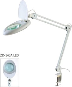 ZD-140A, Лупа на струбцине круглая настольная 5D с LED подсветкой 15Вт,белая