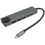 Адаптер Type C на HDMI, USB 3.0x2 + RJ45 + Type Cx2 серый