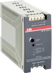 Фото 1/2 1SVR427032R1000 CP-E 12/2.5, CP-E Switched Mode DIN Rail Power Supply, 85 264 V ac / 90 375V dc ac, dc Input, 12V dc dc